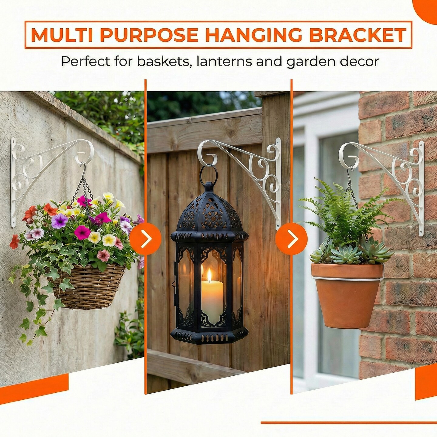 Scroll-Design Metal Wall Bracket for Hanging Accessories and Flowerpots for Indoor & Outdoor Use