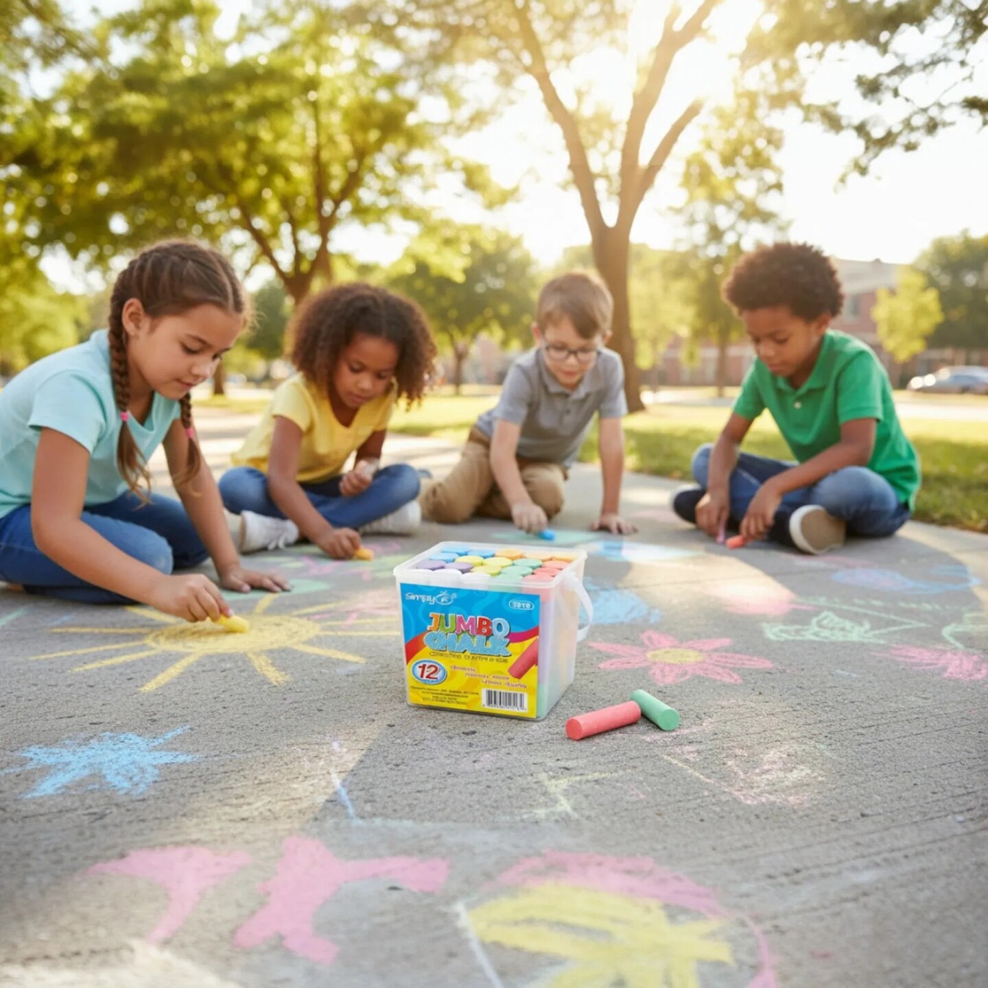 Jumbo Sidewalk Chalk 12Pcs– Thick Washable Outdoor Chalk for Kids, Classroom Art, Playground Drawing, Assorted Colors