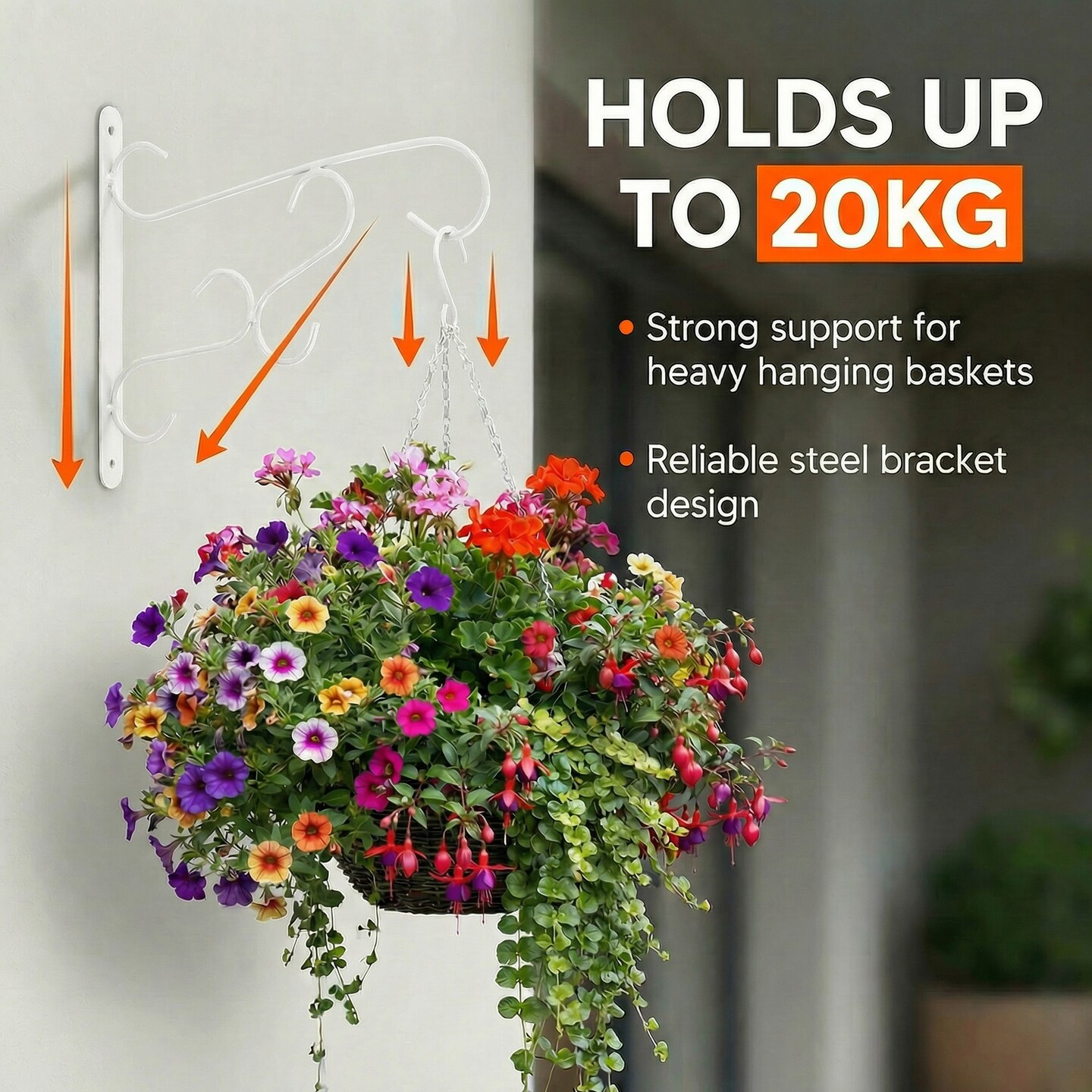 Scroll-Design Metal Wall Bracket for Hanging Accessories and Flowerpots for Indoor & Outdoor Use