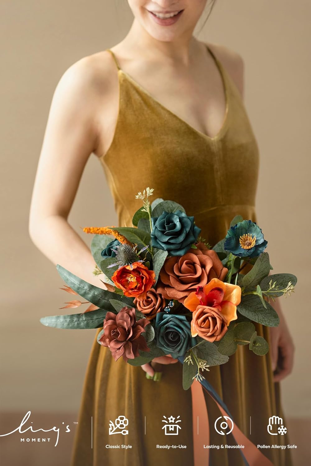 Artificial Flowers - Bridesmaid Bouquet (Orange &#x26; Dark Teal)