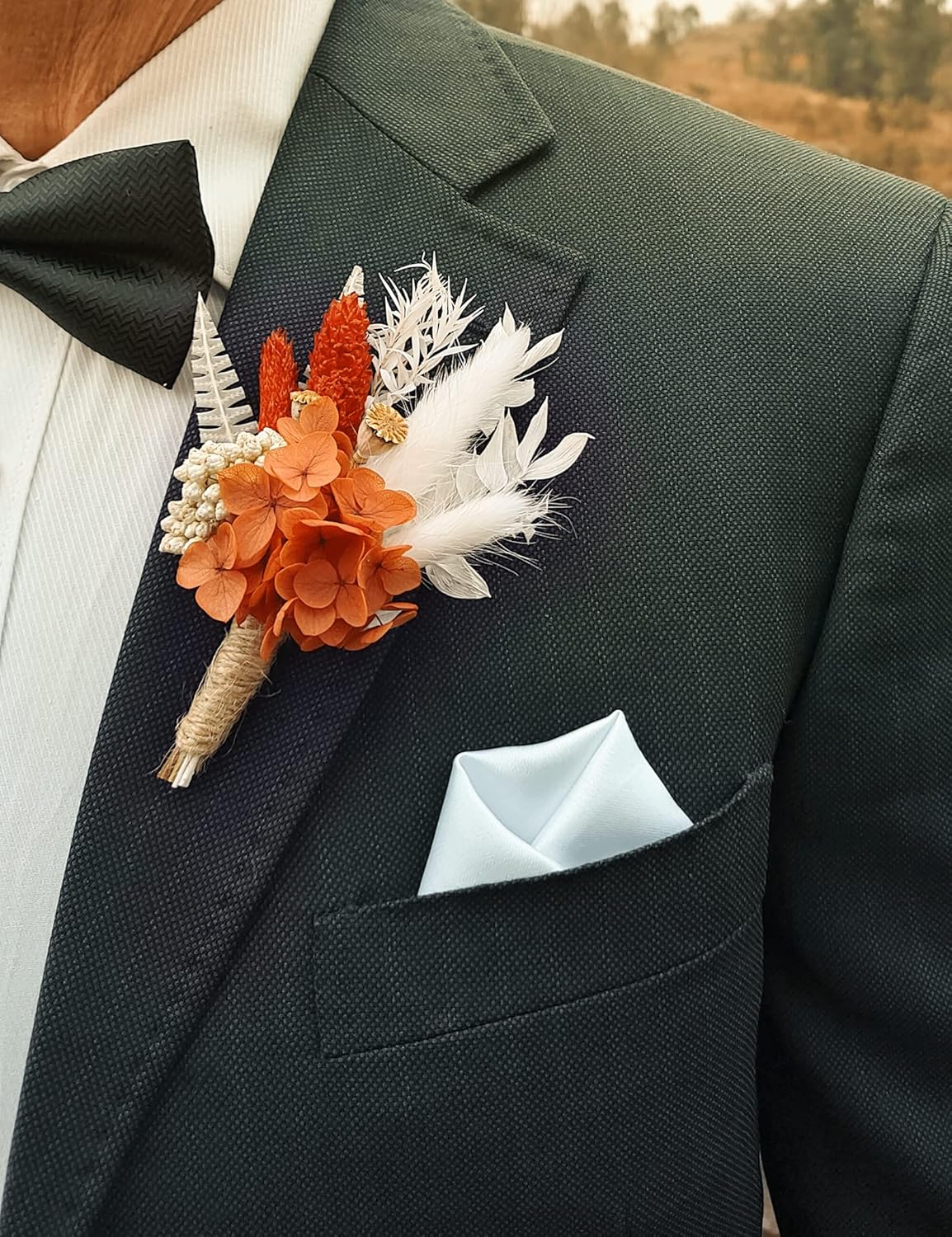 Dried Flower Boutonniere 6-Piece Set for Men&#x27;s Boho Wedding Boutonniere