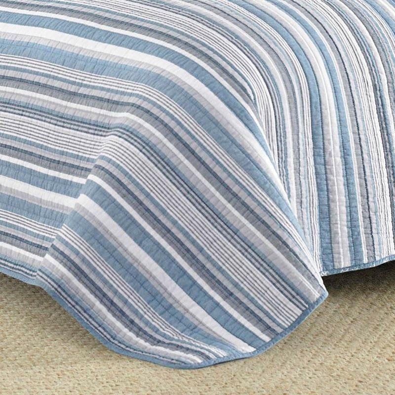Lightweight Cotton Reversible Quilt Set Blue Grey White with Polyester Fill Machine Washable