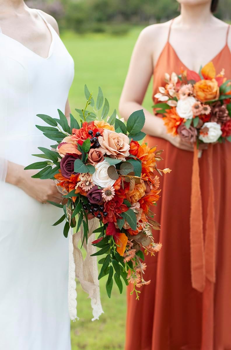 11&#x22; Burnt Orange Wedding Bouquet