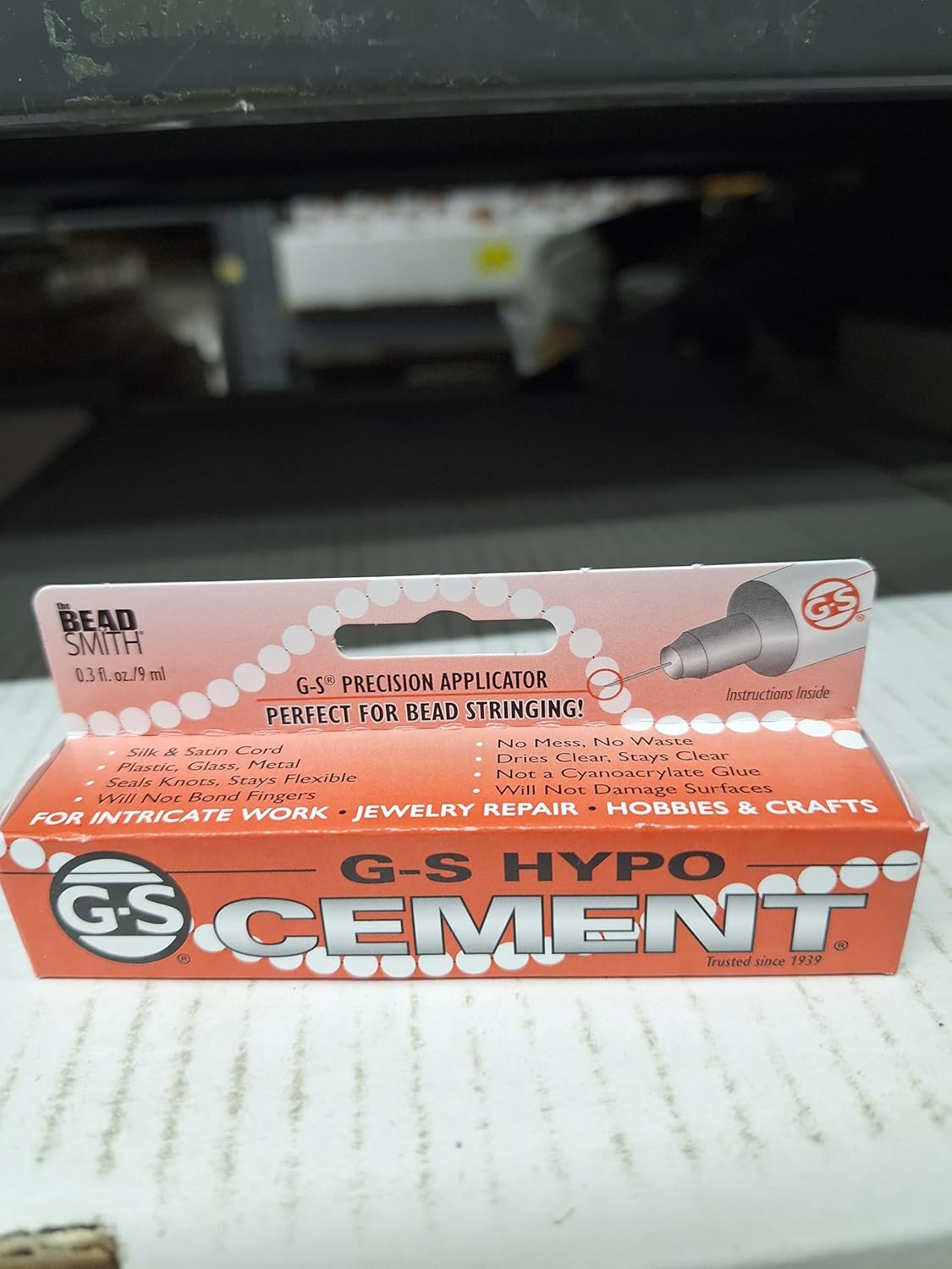 The Beadsmith Clear Precision Cement &#x2013; Adhesive Glue w/Pinpoint Applicator, for Sealing Knots, Beading, Watch and Lens Repair, Model Building - Transparent, 1/3 oz./9 ml, 1pc