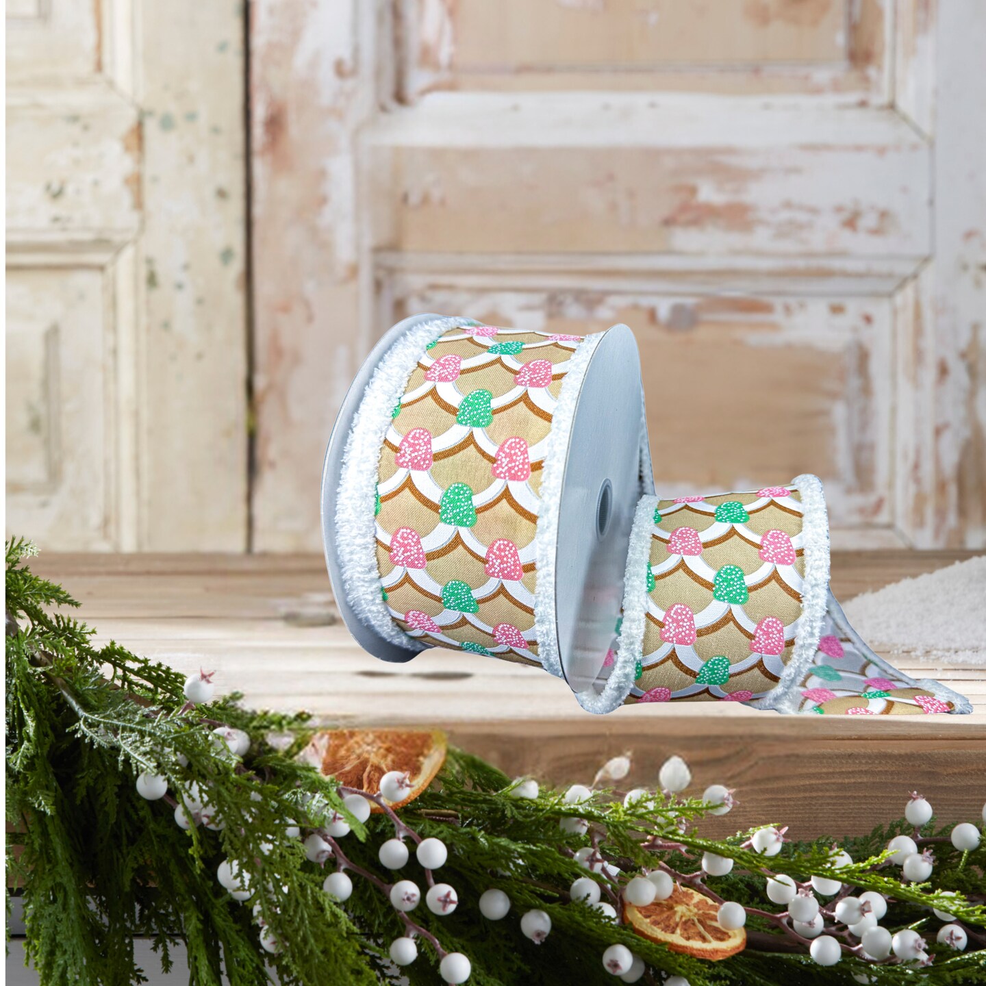 2.5&#x22; Gumdrop Gingerbread Roof Drift Ribbon: Pastel (10 Yards)