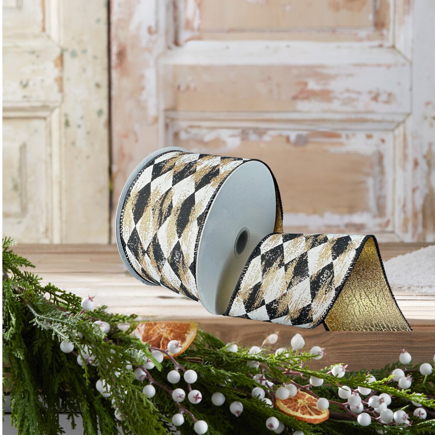 2.5&#x22; Antique Harlequin Ribbon: Black (10 Yards)