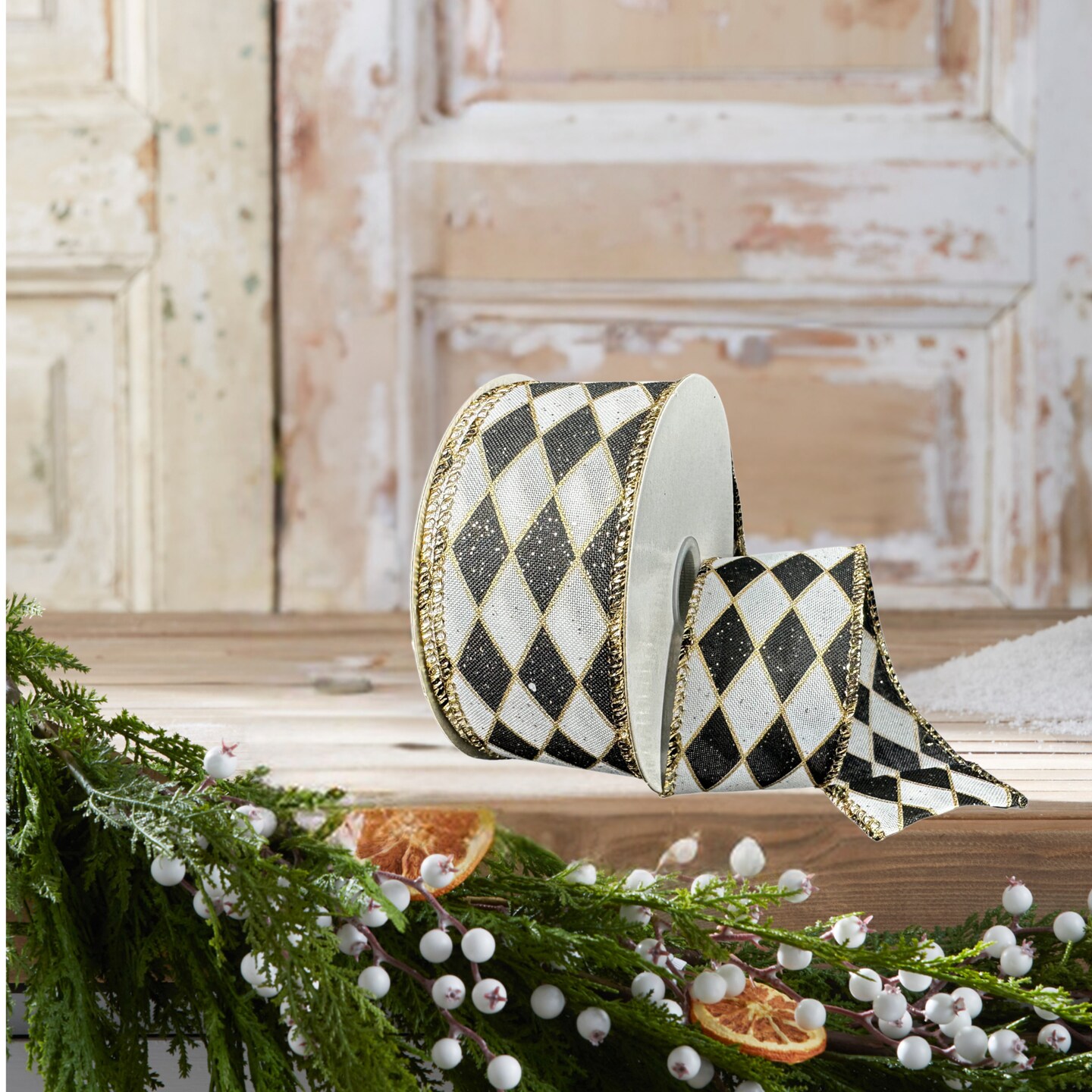 1.5&#x22; Antique Harlequin Ribbon: Black (10 Yards)