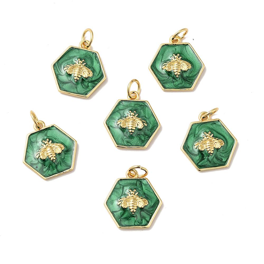*2* 15x14mm 18k Gold Plated Green Enamel Bee Charms