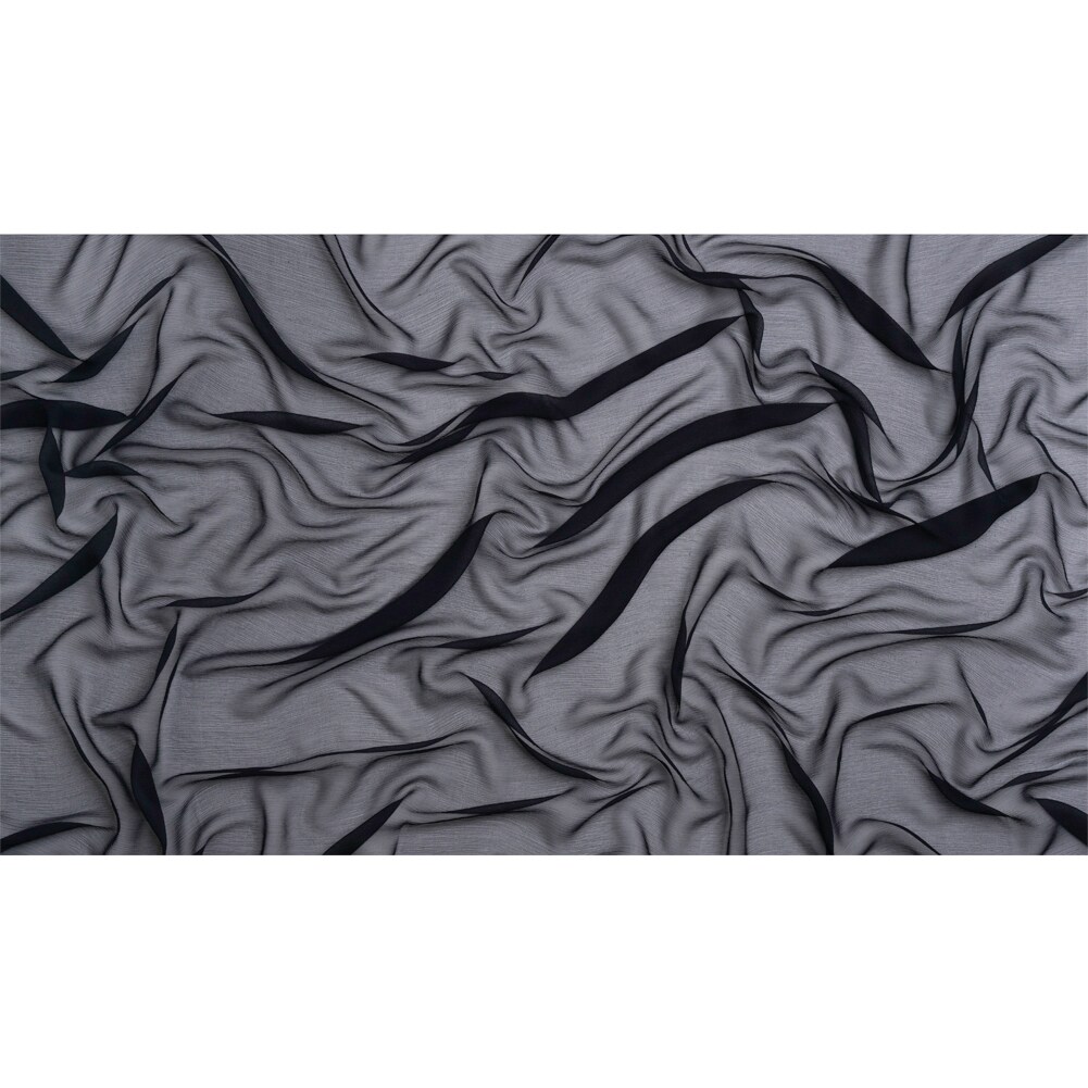 1 Yard Midnight Crinkled Silk Chiffon Sheer Lightweight Silk Fabric 43" Wide
