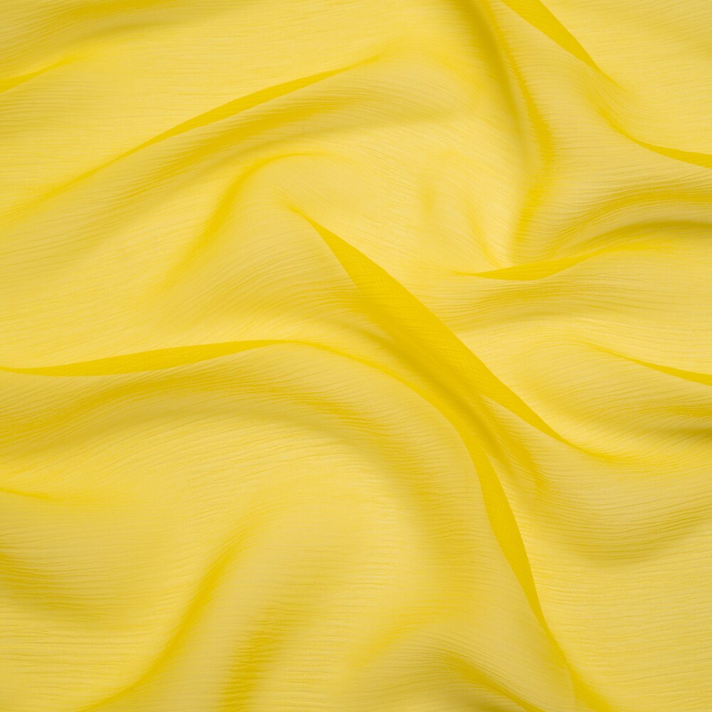 1 Yard Buttercup Yellow Crinkled Silk Chiffon Sheer Fabric, 43 Inches Wide