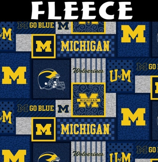 Licensed NCAA Michigan Wolverines Patch Fleece MCHG-1177 Fabric by the Yard