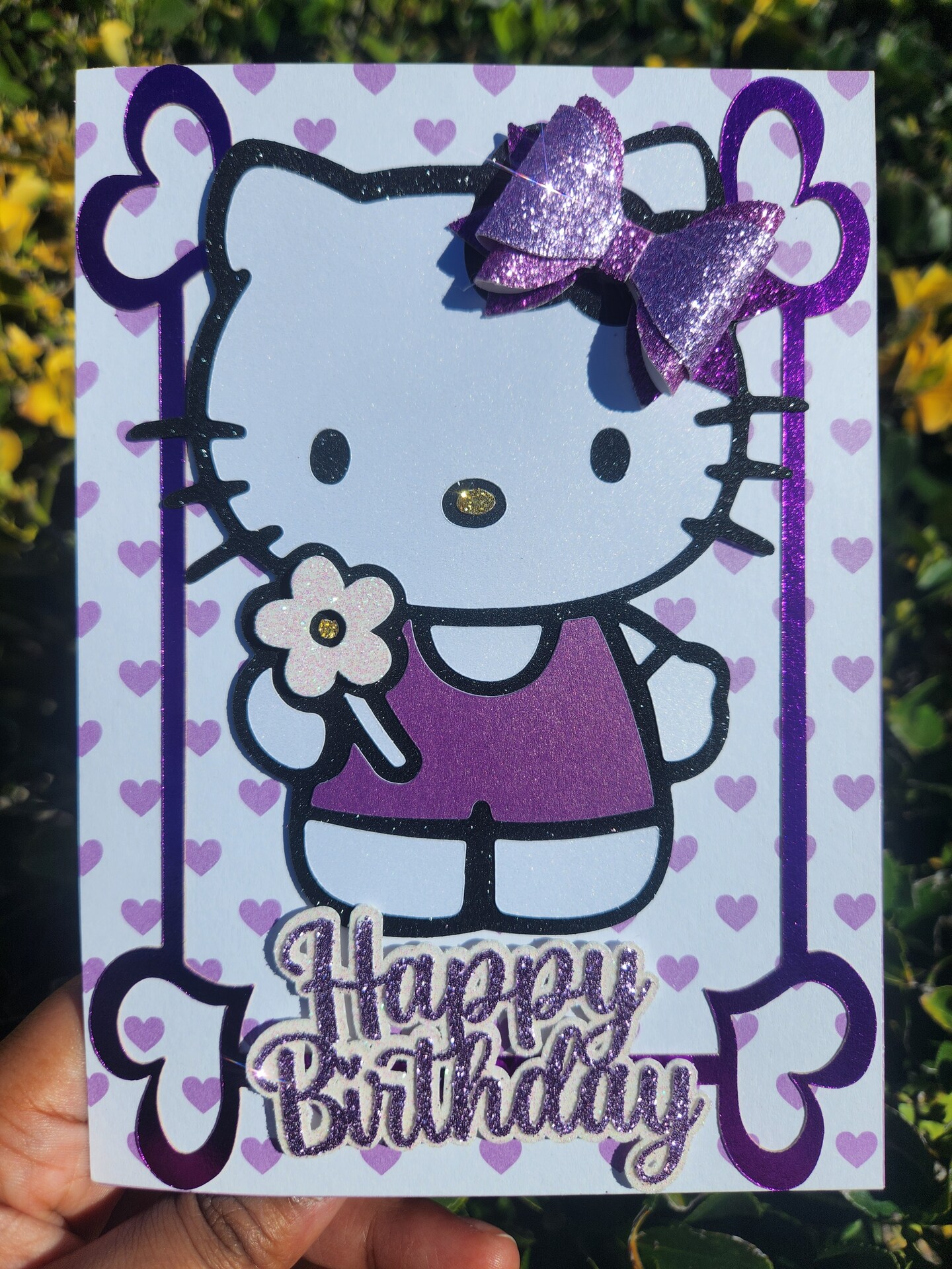 5x7 Hello Kitty Cat Graduation and Birthday Card Pink, Purple Greeting Card  for Her Hello Kawaii Style Handmade Blank Inside with Envelope | ...