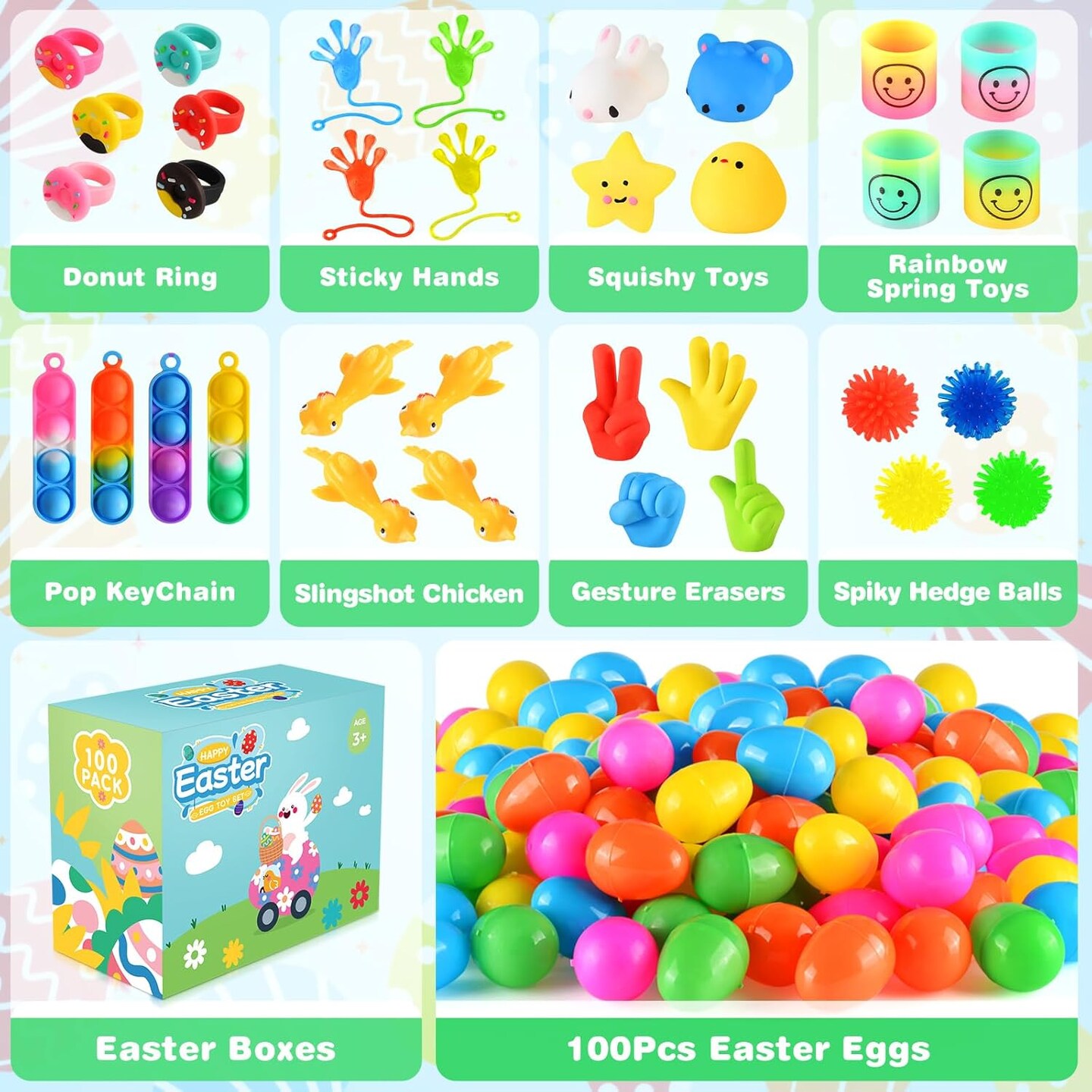 100Pcs Prefilled Easter Eggs with Toys, Filled Easter Eggs with Toys Inside, Easter Eggs Filled Basket Stuffed