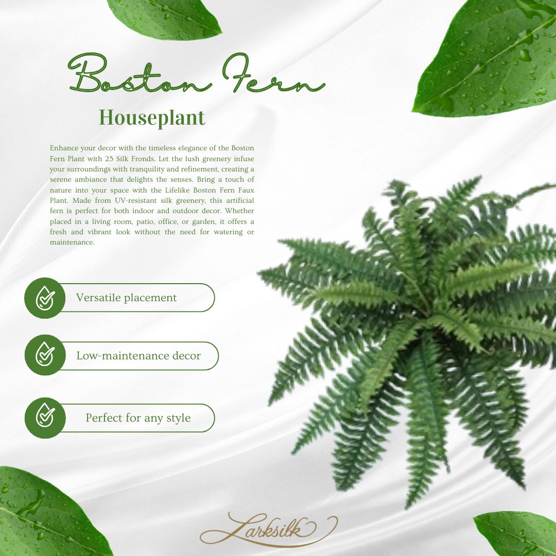 Lifelike Boston Fern Faux Plant - UV-Resistant Silk Greenery for Indoor/Outdoor Decor, Perfect for Living Rooms and Patios – Floral Home by Artificial Flowers