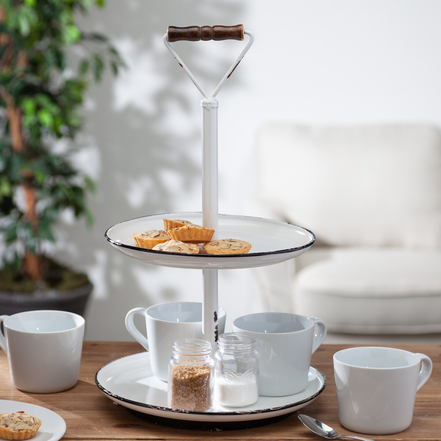 Contemporary Home Living 2-Tiered Round Serving Tray - 22.5&#x22; - White