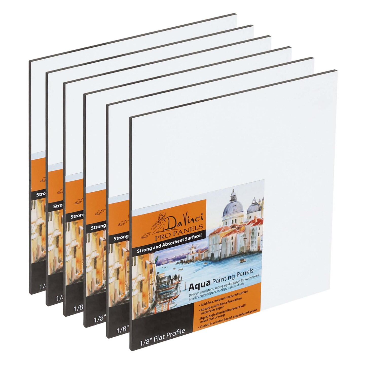 Jerry's Artarama Da Vinci Aqua Pro Panels - 8x8" - 6-Pack - 1/8" Thick Rigid Watercolor Board with Acid-Free Surface, Clay-Infused Gesso, Ideal Watercolor Boards for Painting Mixed Media