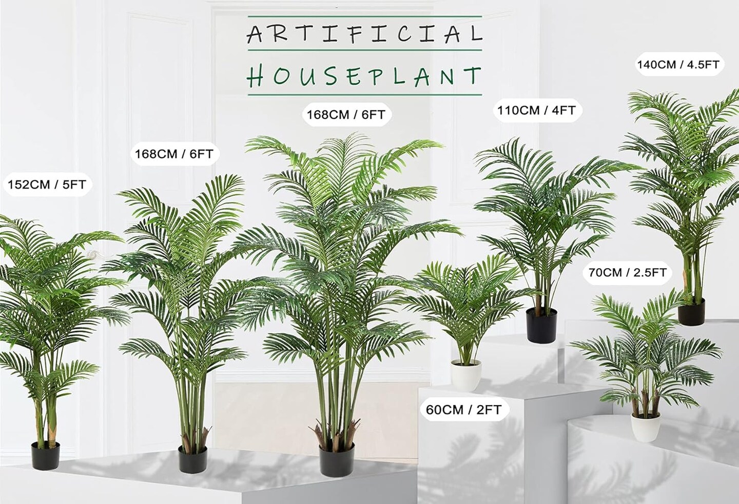 Artificial Palm Silk Tree Plant 6ft Fake Tropical Bonsai Plants 72 Inch with Black Plastic Pot for Outdoor Indoor Home Office Decorations, 2 Pack
