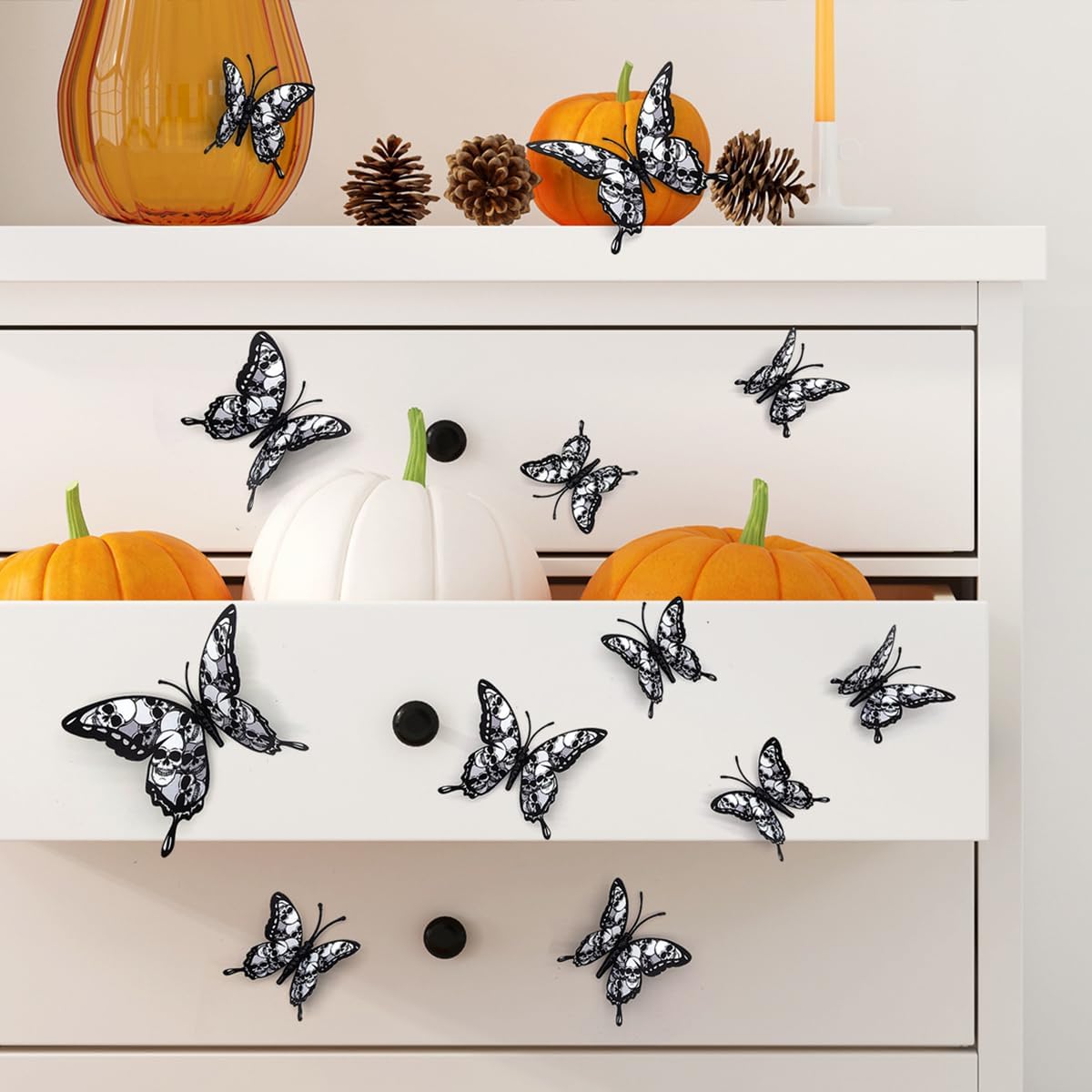 12Pcs - Halloween Wall Decor 3D Stereo Skull Butterfly Wall Decals