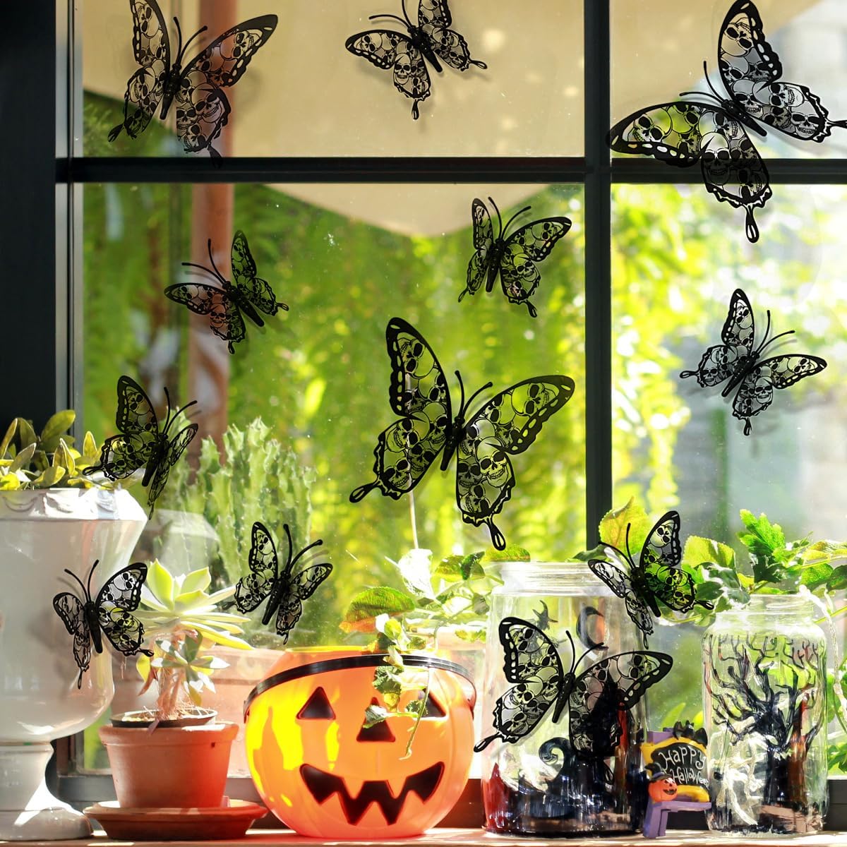 12Pcs - Halloween Wall Decor 3D Stereo Skull Butterfly Wall Decals