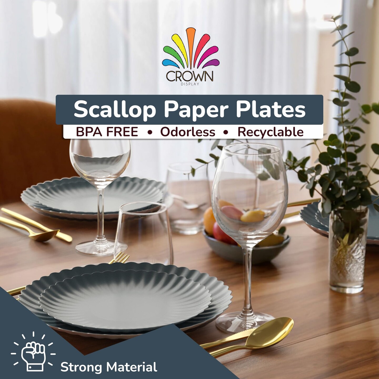 Earthtrends Scalloped Paper Plates 8.5 Inch & 10.5 Inch Dinner Plate Set – Fancy Disposable Plates for Party, Wedding, Birthday, Baby Shower – Large & Small Paper Plate Set for Parties, Events, Catering – Elegant Floral Design