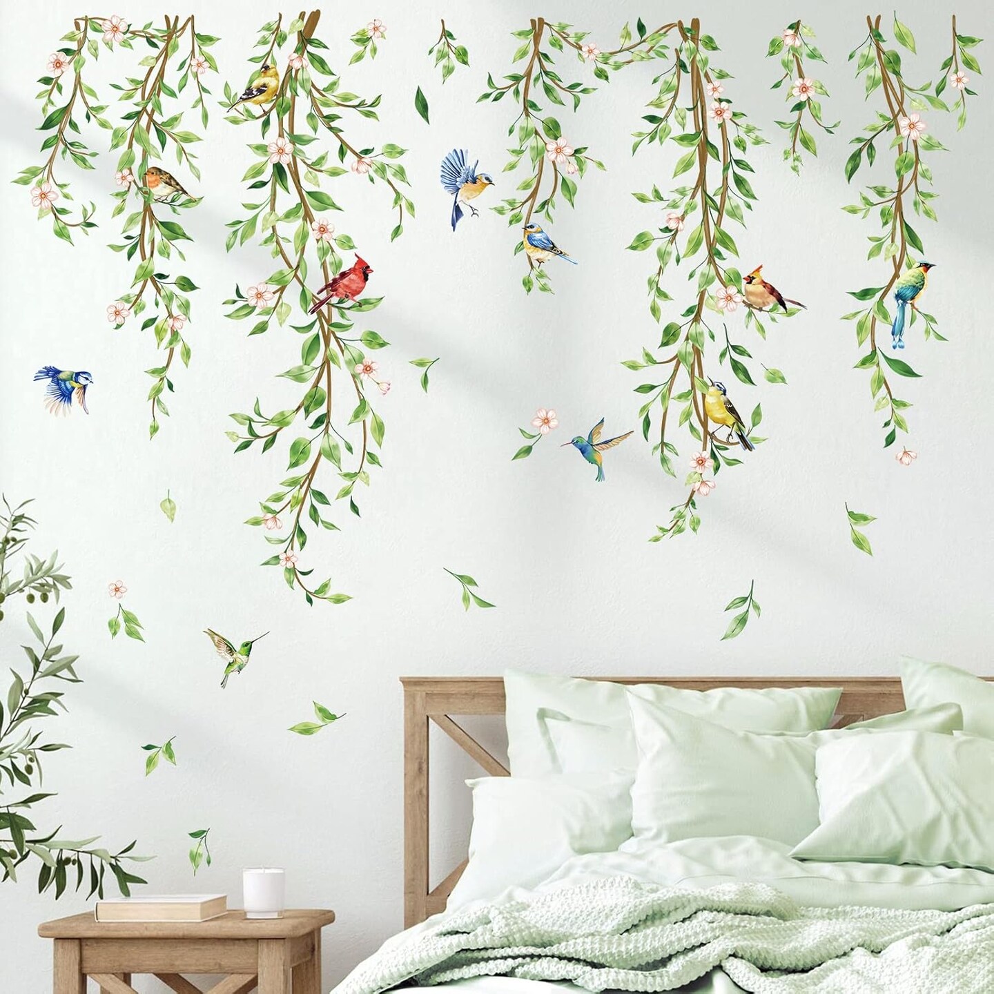 Hanging Vine Wall Decals Birds Green Leaf Wall Stickers