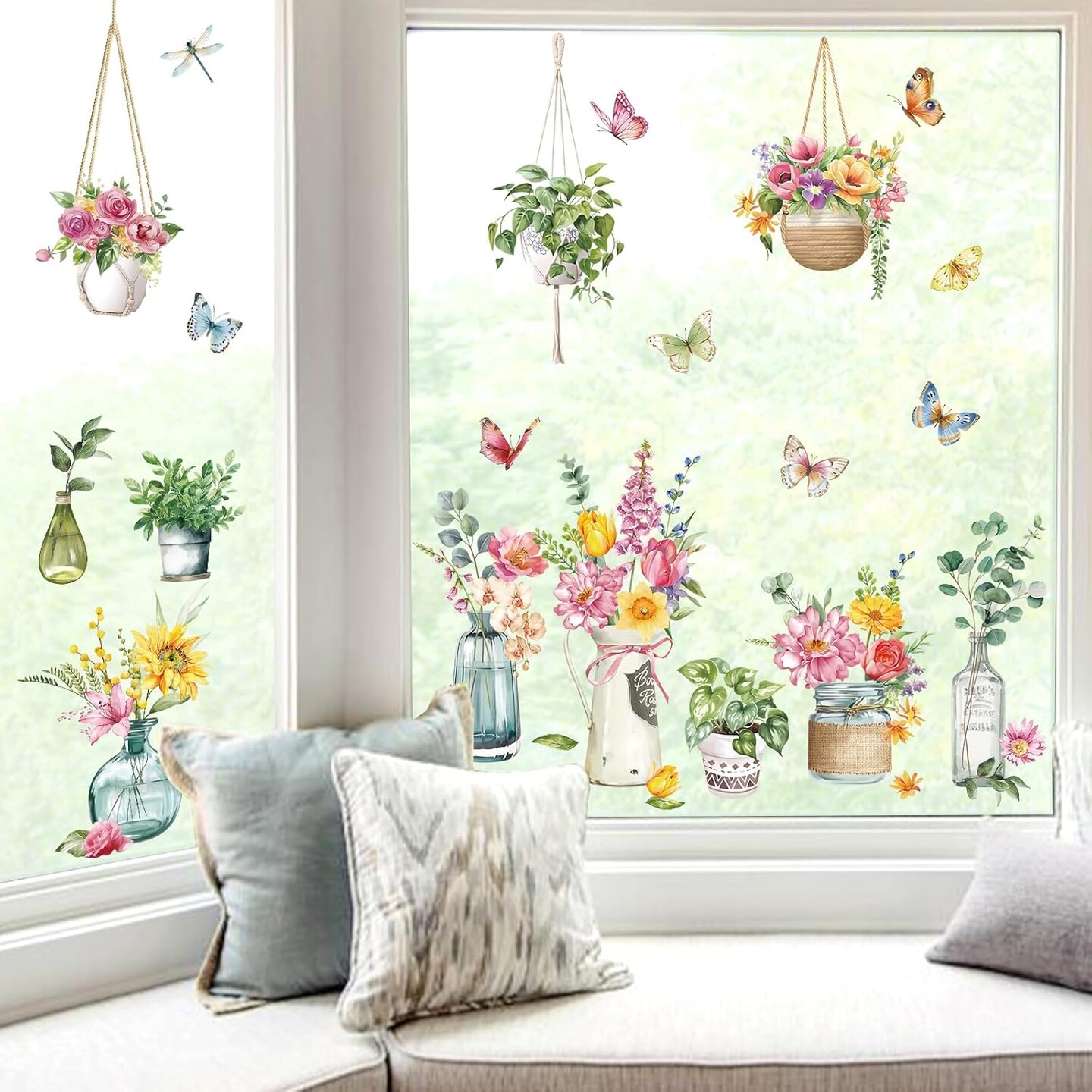 Potted Plants Window Clings - Flowers Easter Decals Anti-Collision Glass Doors Stickers