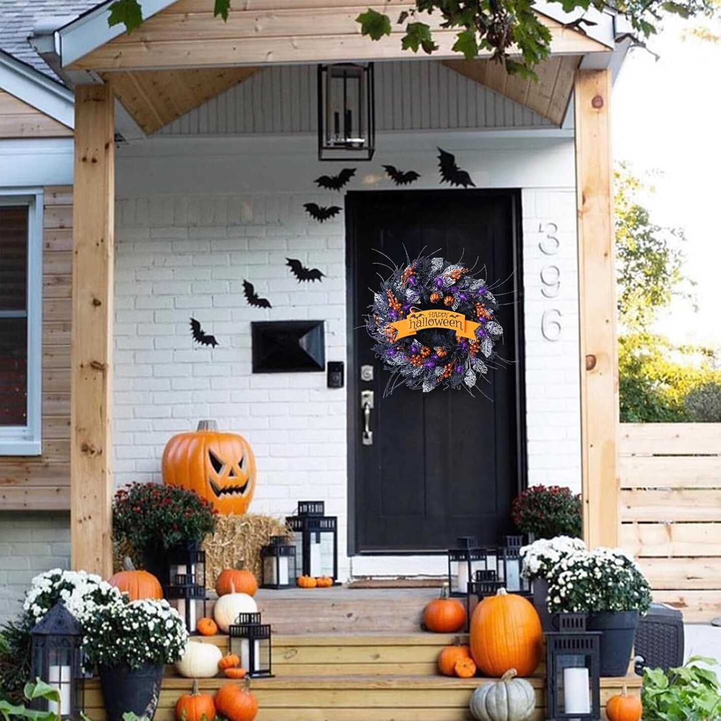 22 Inch Glitter Pumpkin Spider Wreath