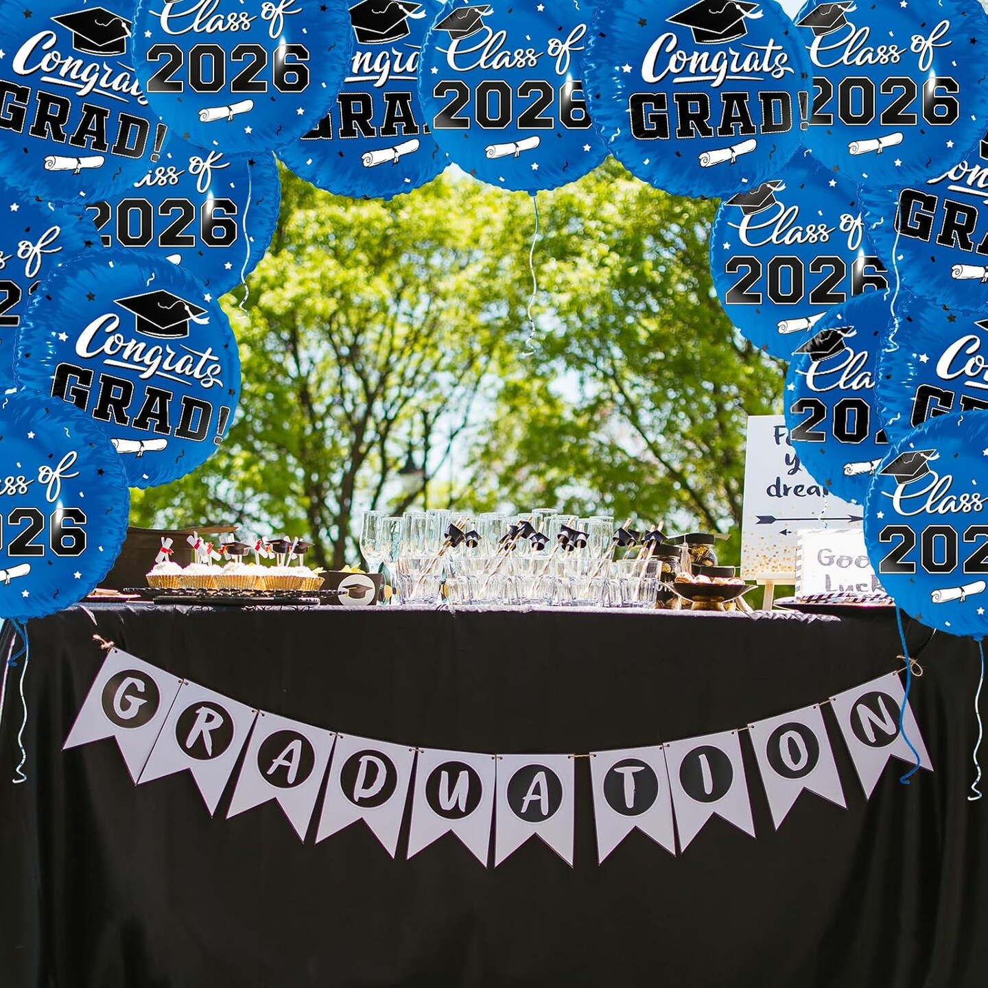 12 Pcs Blue Class of 2026 Graduation Balloons - 18 Inch Double-Sided "CONGRATS GRAD" Foil Mylar Balloons - University Blue Party Decorations for College and High School Graduation