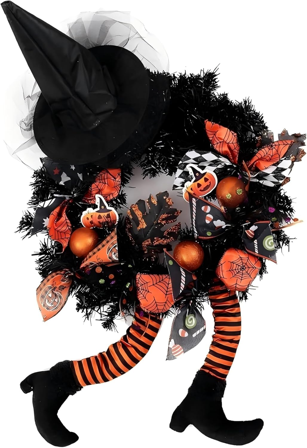 Happy Halloween Wreath for Front Door Decoration with Skeleton Artificial Bone