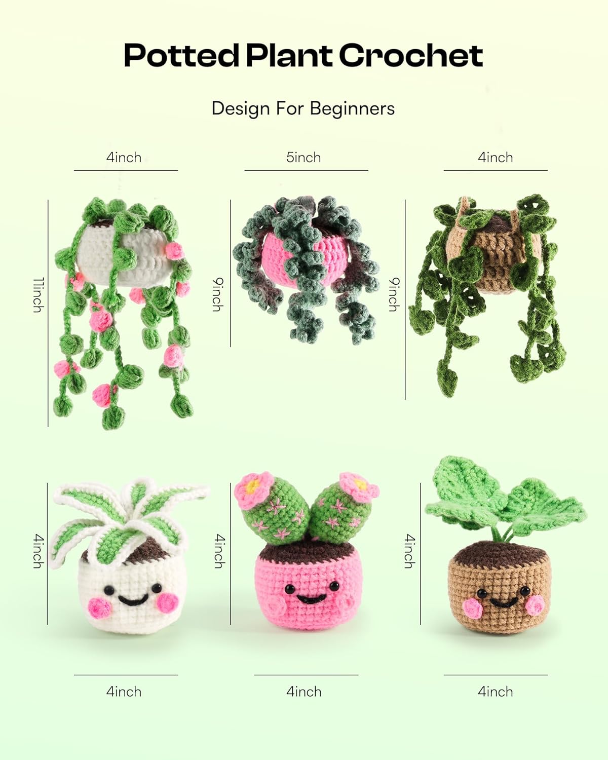 Beginner Crochet Kit – DIY Potted Hanging Plants Craft Set with Yarn, Hooks & Step-by-Step Video Tutorials for Adults, Teens & Seniors – Home & Car Decoration Gift