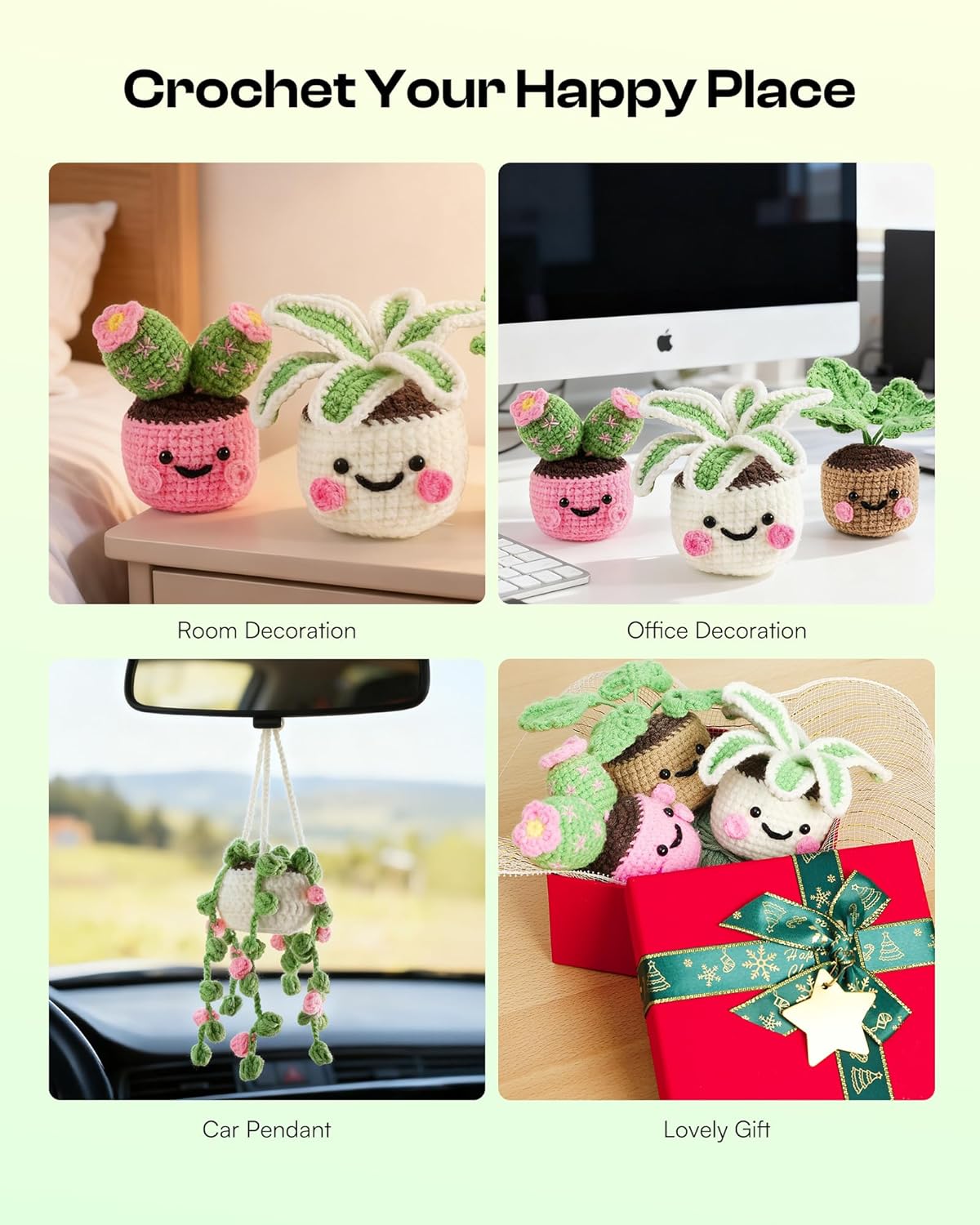 Beginner Crochet Kit – DIY Potted Hanging Plants Craft Set with Yarn, Hooks & Step-by-Step Video Tutorials for Adults, Teens & Seniors – Home & Car Decoration Gift
