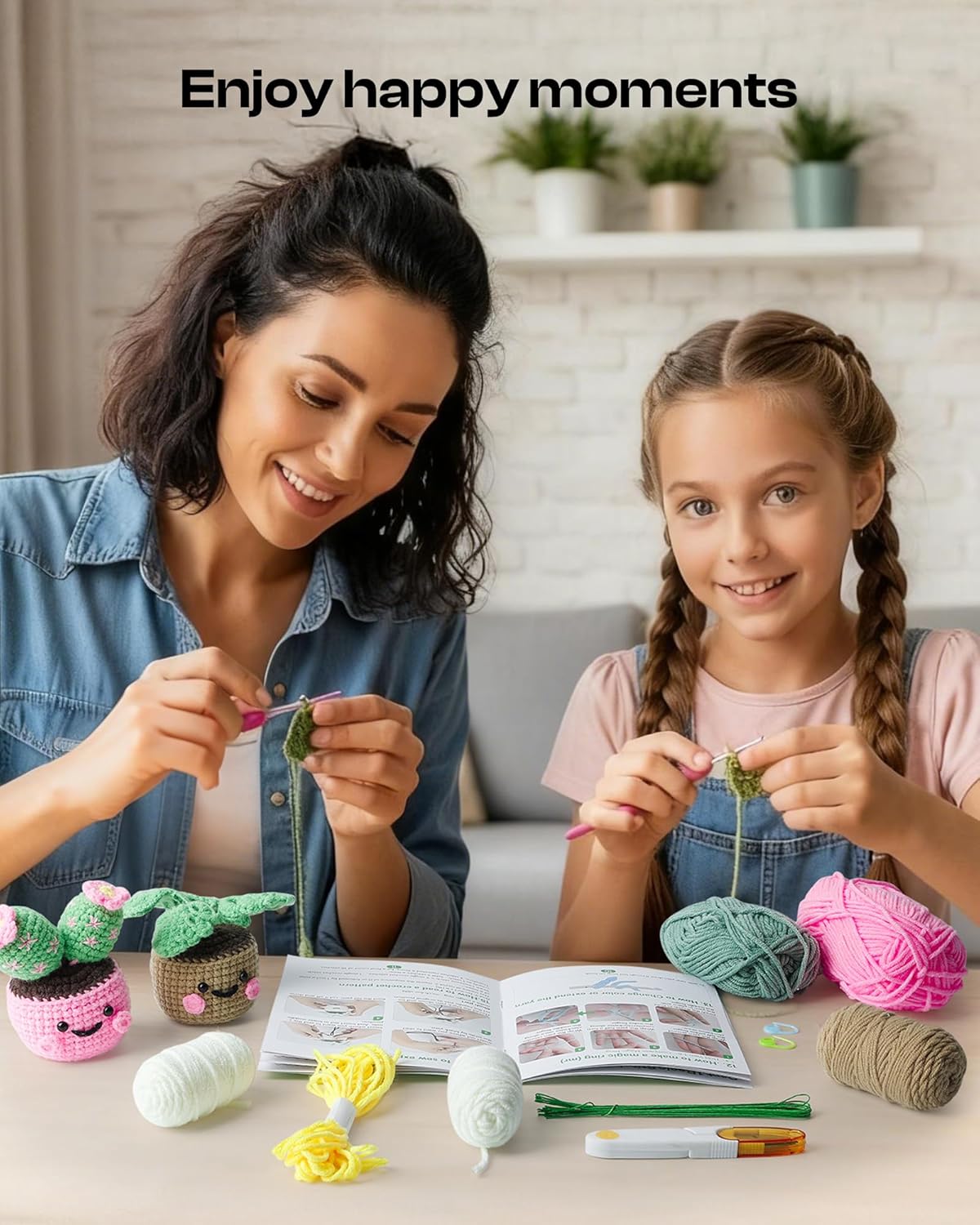 Beginner Crochet Kit – DIY Potted Hanging Plants Craft Set with Yarn, Hooks & Step-by-Step Video Tutorials for Adults, Teens & Seniors – Home & Car Decoration Gift