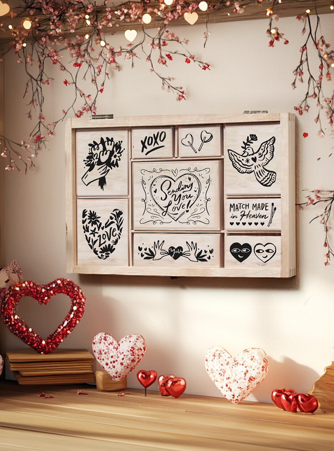 COLOP Blissful Prints ( LIMITED EDITION) Holiday Stamp Set, 9 Piece Giftable Valentine Stamp Set with Decorative Box, Stamps for Valentine Cards, Gift Tags, and Holiday Scrapbooking (Valentine)