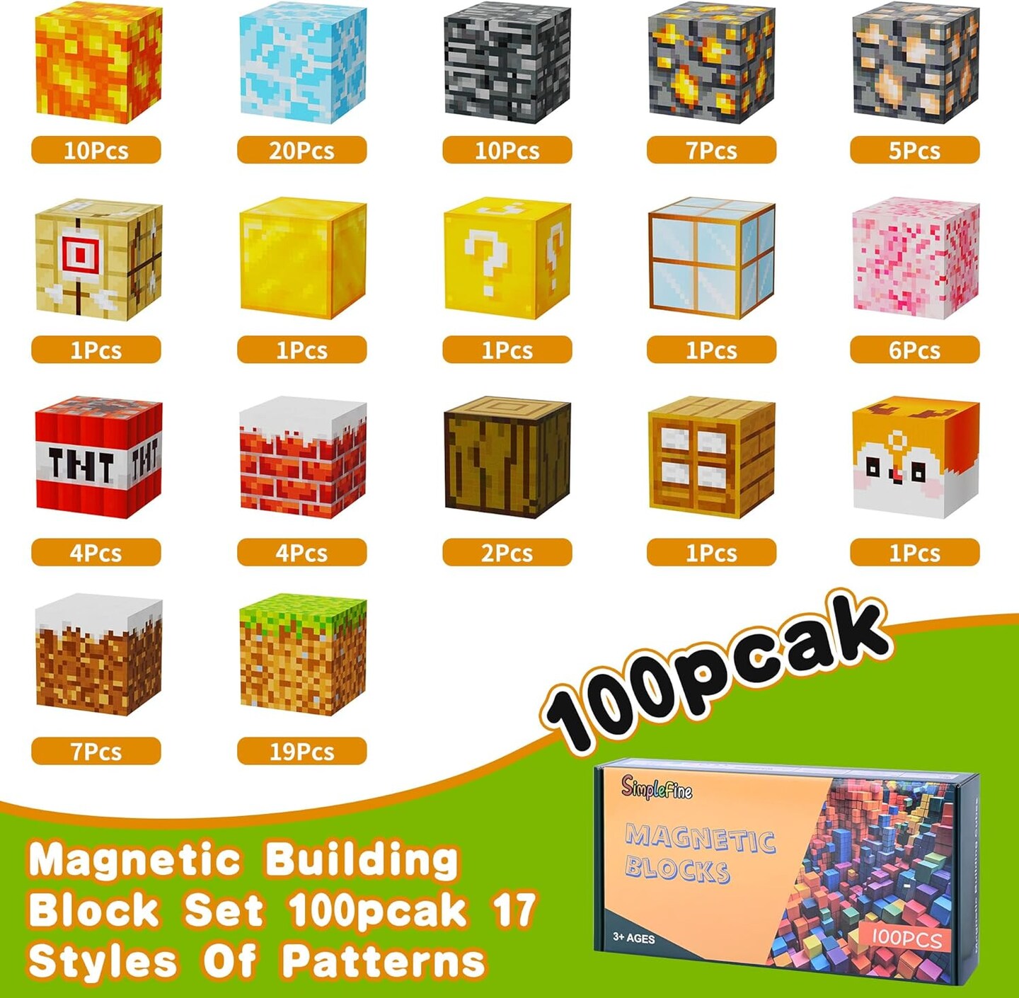 Magnetic Blocks 100PCS,Mine World Craft Toys for Boys 6-8,Magnetic Cubes for Kids,Magnetic Toys,Stress Relief Building Blocks,Magnetic Building Cubes0.8In,Puzzle Games,Building Toys