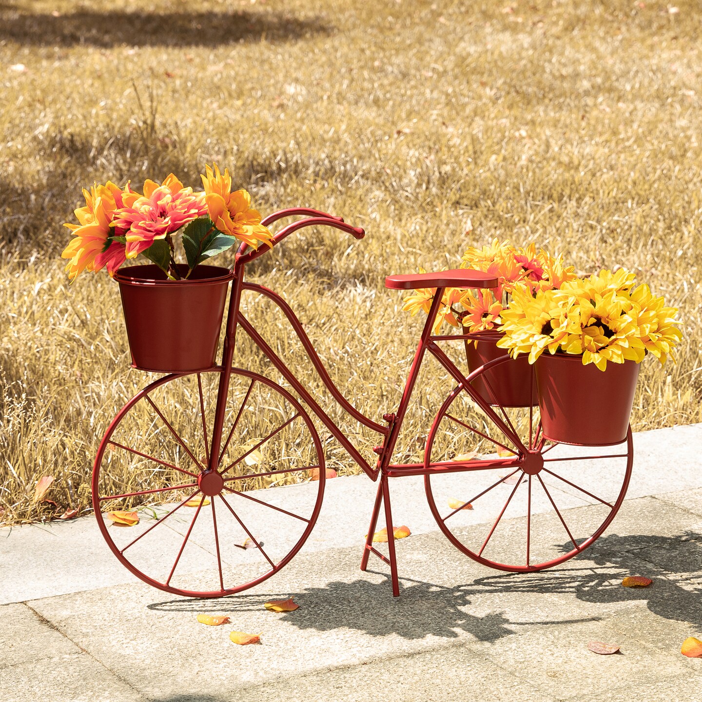 28.75&#x22;L Metal Red Bicycle Planter Stand