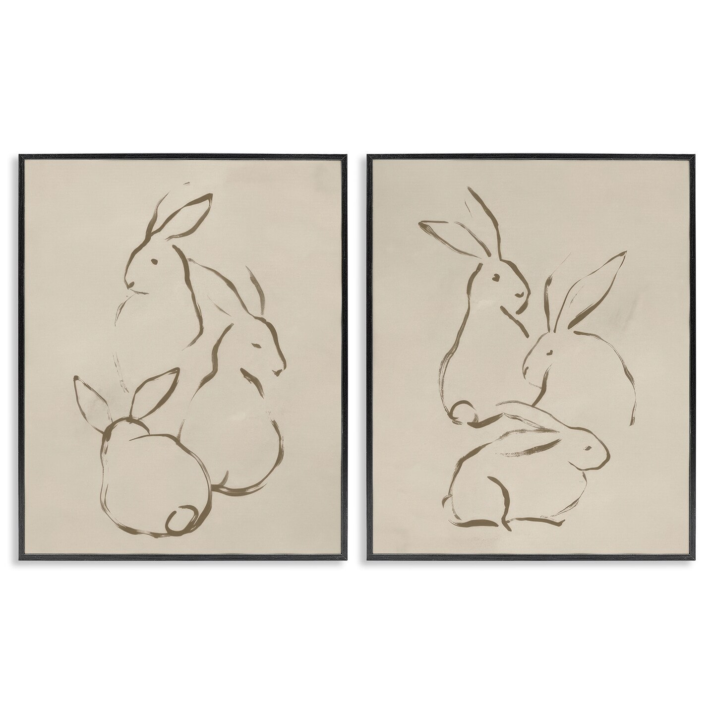 Stupell Industries Earthtone Sitting Rabbits Sketch 2 pc Framed Giclee Wall Art Set Design by June Erica Vess