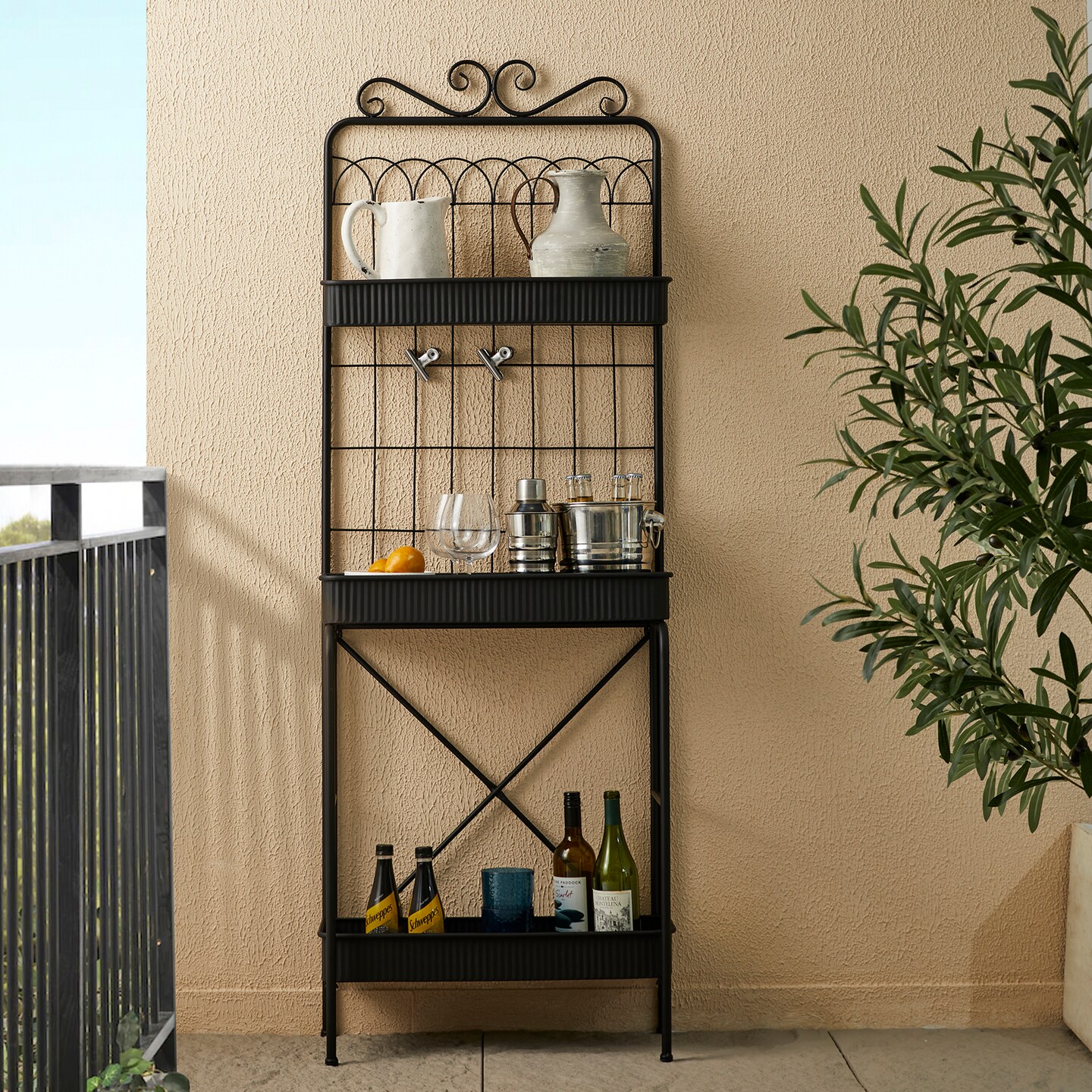 68&#x22;H Rectangular 3-Tiered Black Metal Plant Stand
