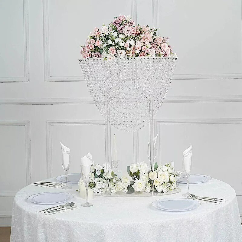 Clear 32 in Acrylic Flower DISPLAY STAND Crystal Chandelier Centerpiece Party