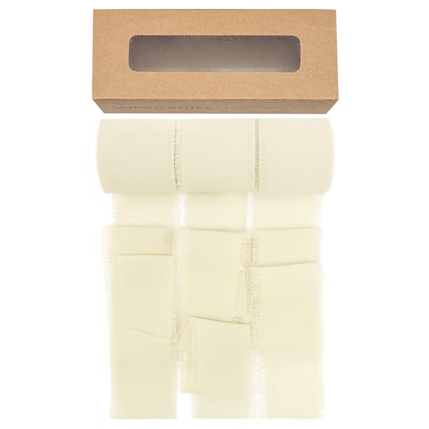 Wrapables Fringe Chiffon Ribbons, 1.5 Inch x 7 Yd Frayed Edges Chiffon Ribbons for Wedding Invitations, Bridal Bouquet, Gift Wrapping, DIY Arts & Crafts (Set of 3), Cream
