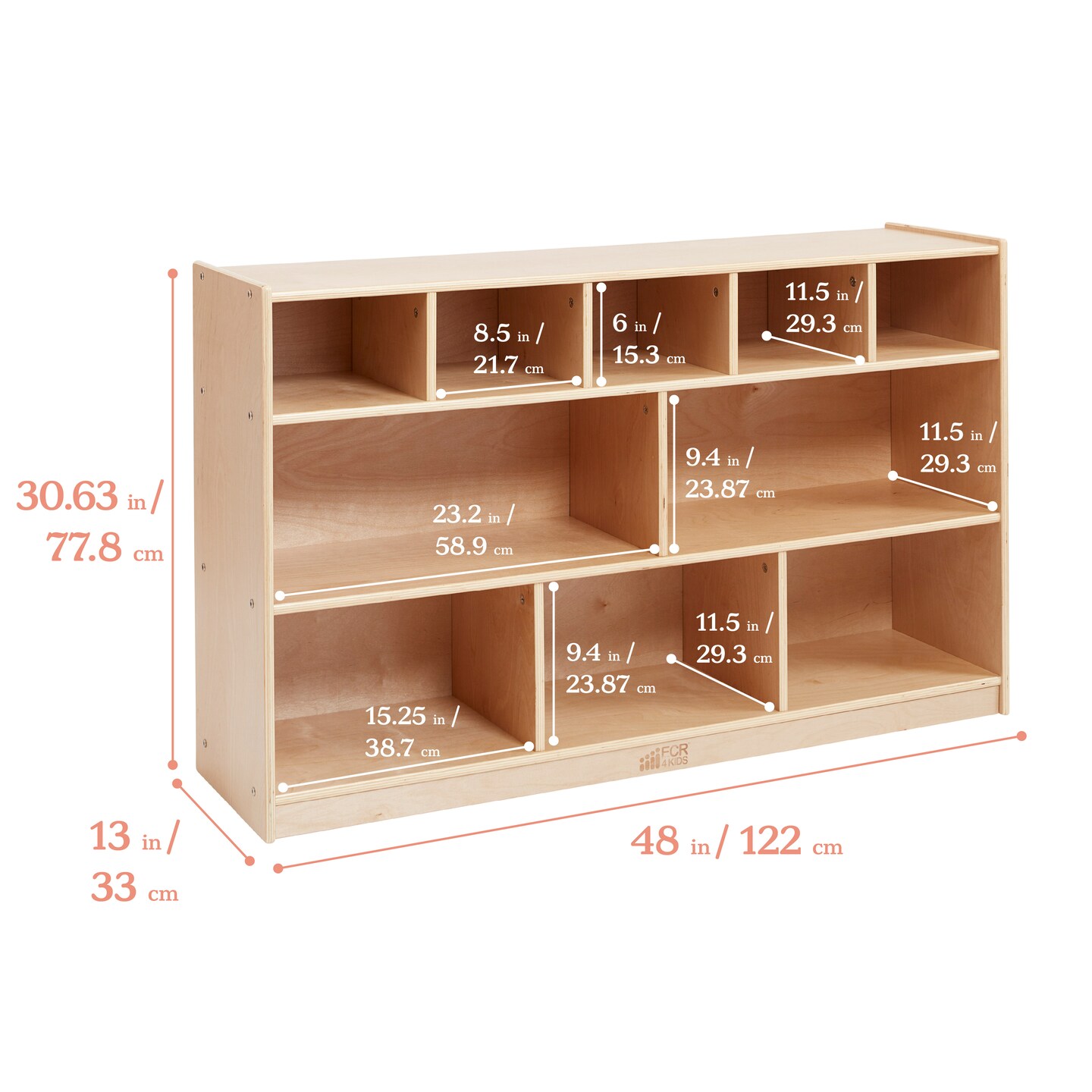5+5 Compartment Storage and Tray Cabinet with 5 Scoop Front Bins, Natural