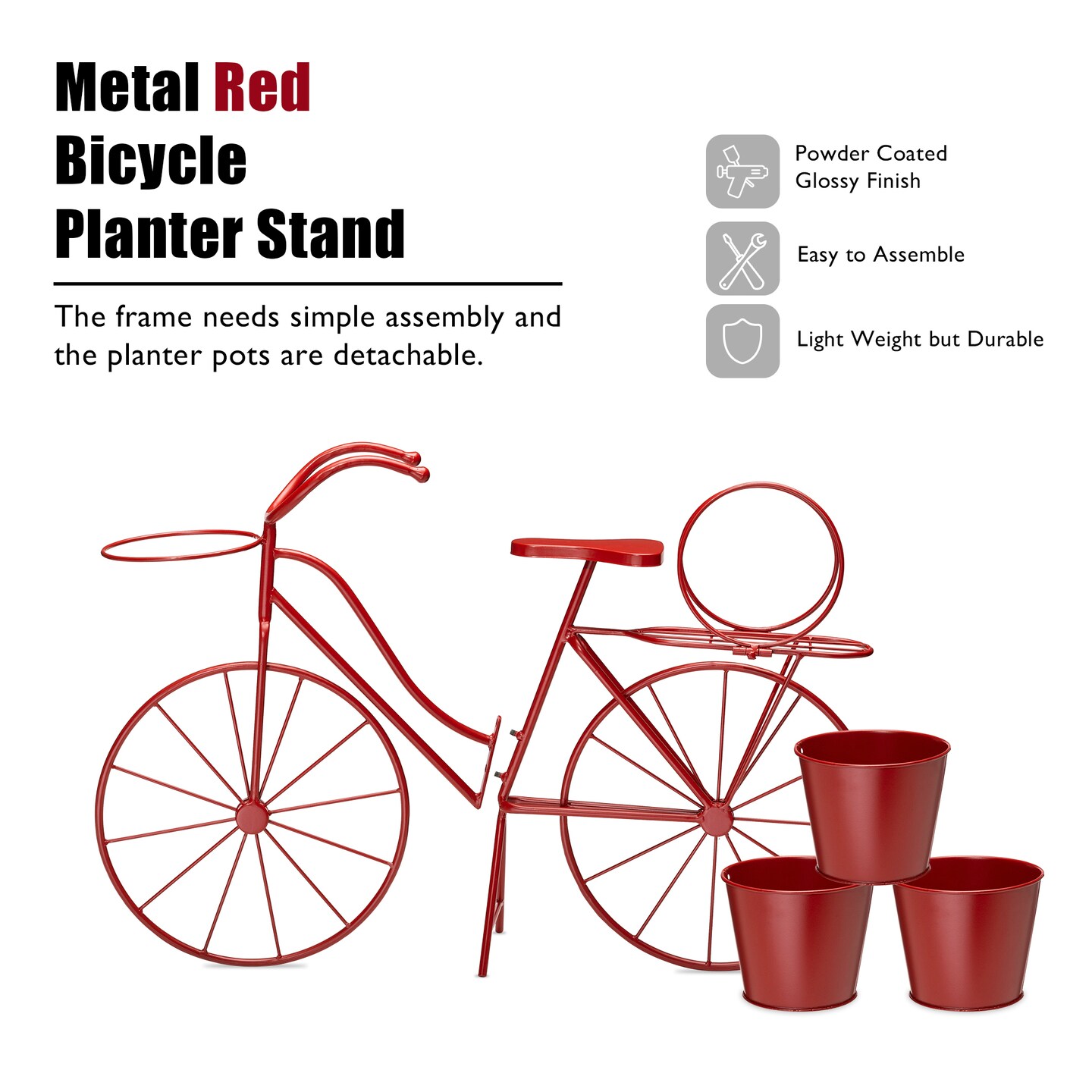 28.75&#x22;L Metal Red Bicycle Planter Stand