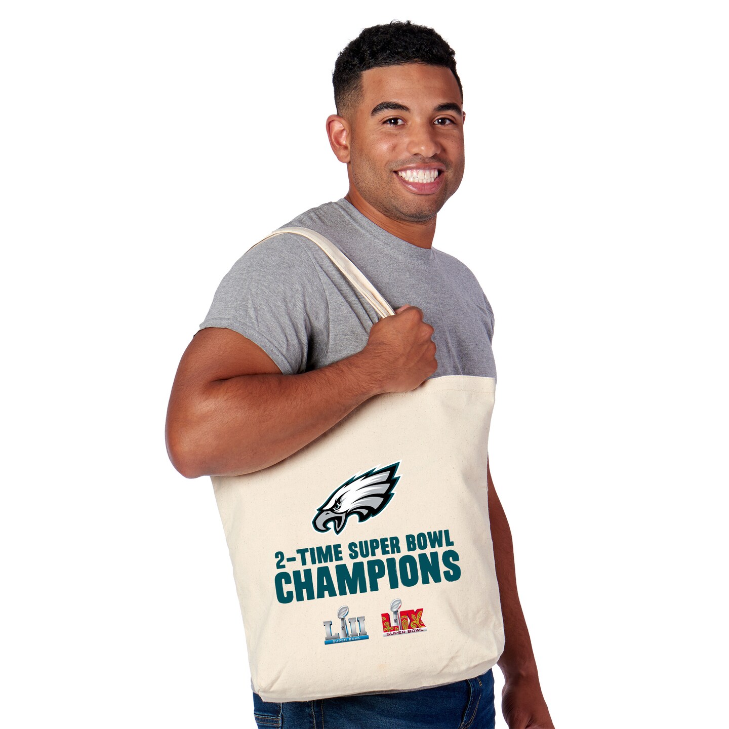 NFL Philadelphia Eagles 2025 Super Bowl LIX Multi Champ Overtime Canvas Tote 14X15 Inches