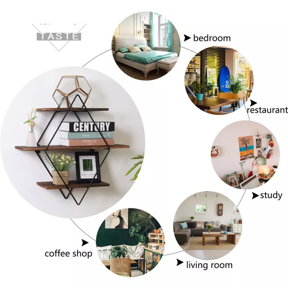 3-Tier Rustic Floating Wall Shelves Wall Mounted Wood Shelf for Display Books