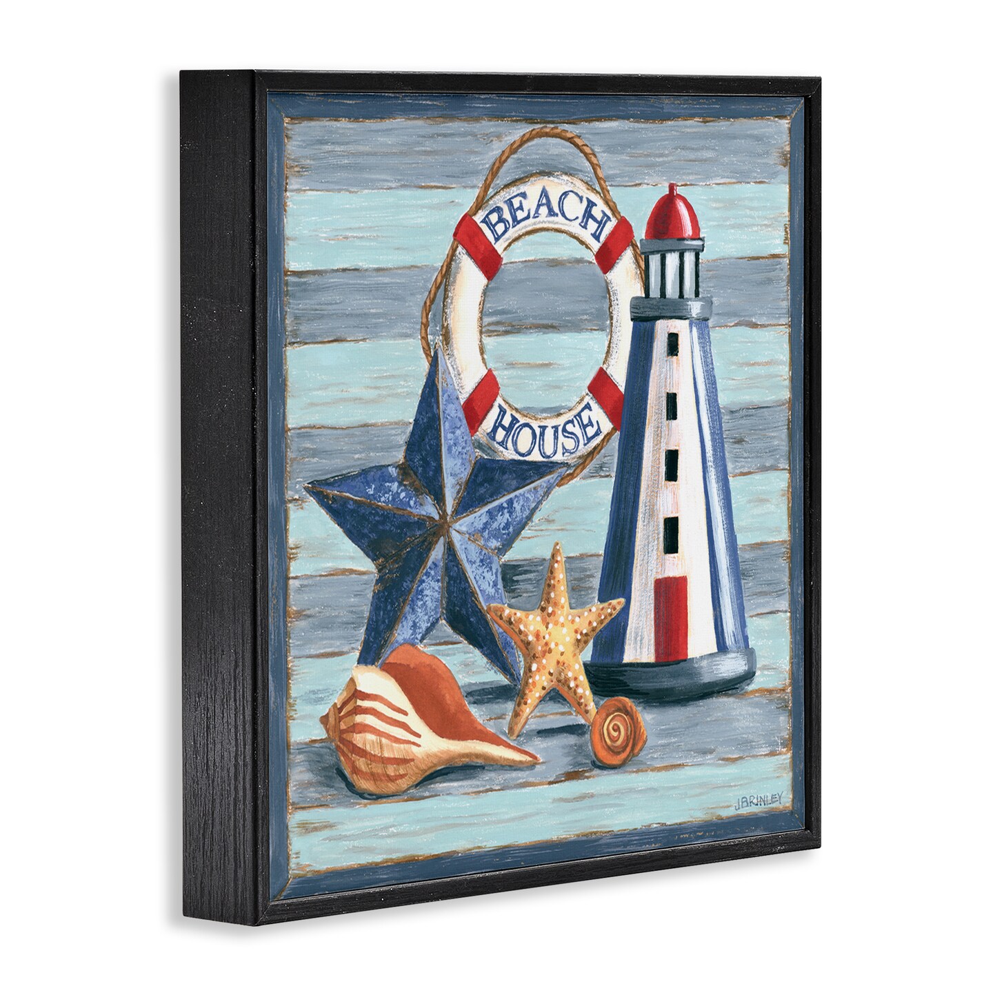 Stupell Industries Rustic Beach House on Stripes Framed Giclee Wall Art Design by Jennifer Brinley