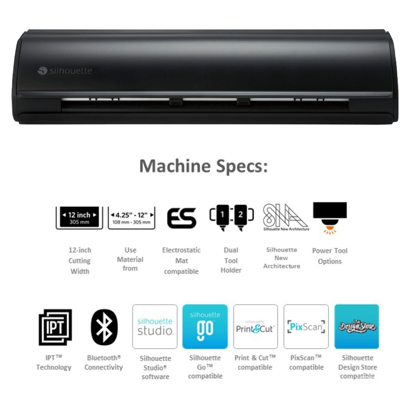 Silhouette Matte Black Cameo 5 - 12&#x22; Vinyl Cutter with Roll Feeder