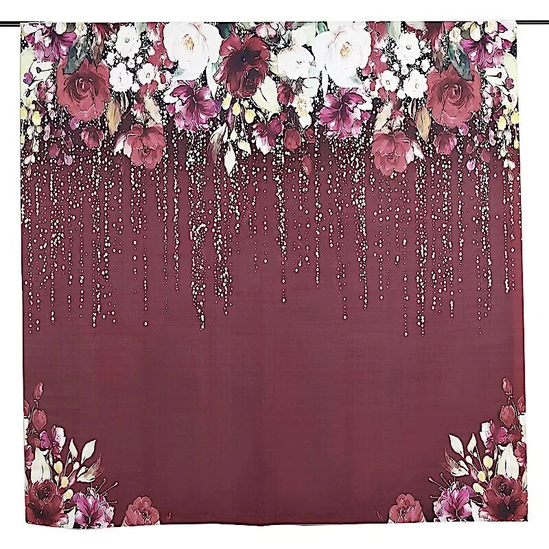8 ft Vinyl PHOTO BACKGROUND Burgundy Roses Backdrop Party Decorations Supplies