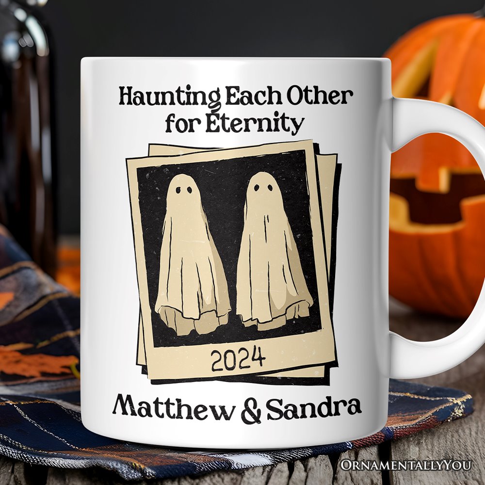 Retro Ghost Picture Haunting Eachother for Eternity, Mug, Vintage Halloween Gift for Couples