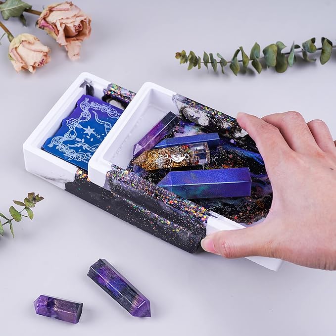 LET&#x27;S RESIN Storage Box Molds, Silicone Resin Box Molds, Storage Container with Sliding Lid Design, Epoxy Molds Silicone for Resin Casting, Jewelry, Tarot Cards, Makeup