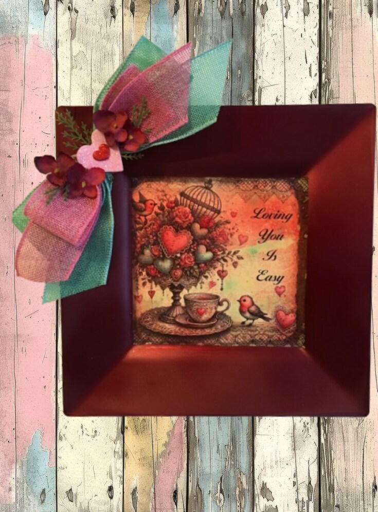 Dollar Tree Red Square Plastic Charger Plate Wall Art LOVING YOU IS EASY Valentine's Day Holiday Decor Handmade Gift Idea product 5