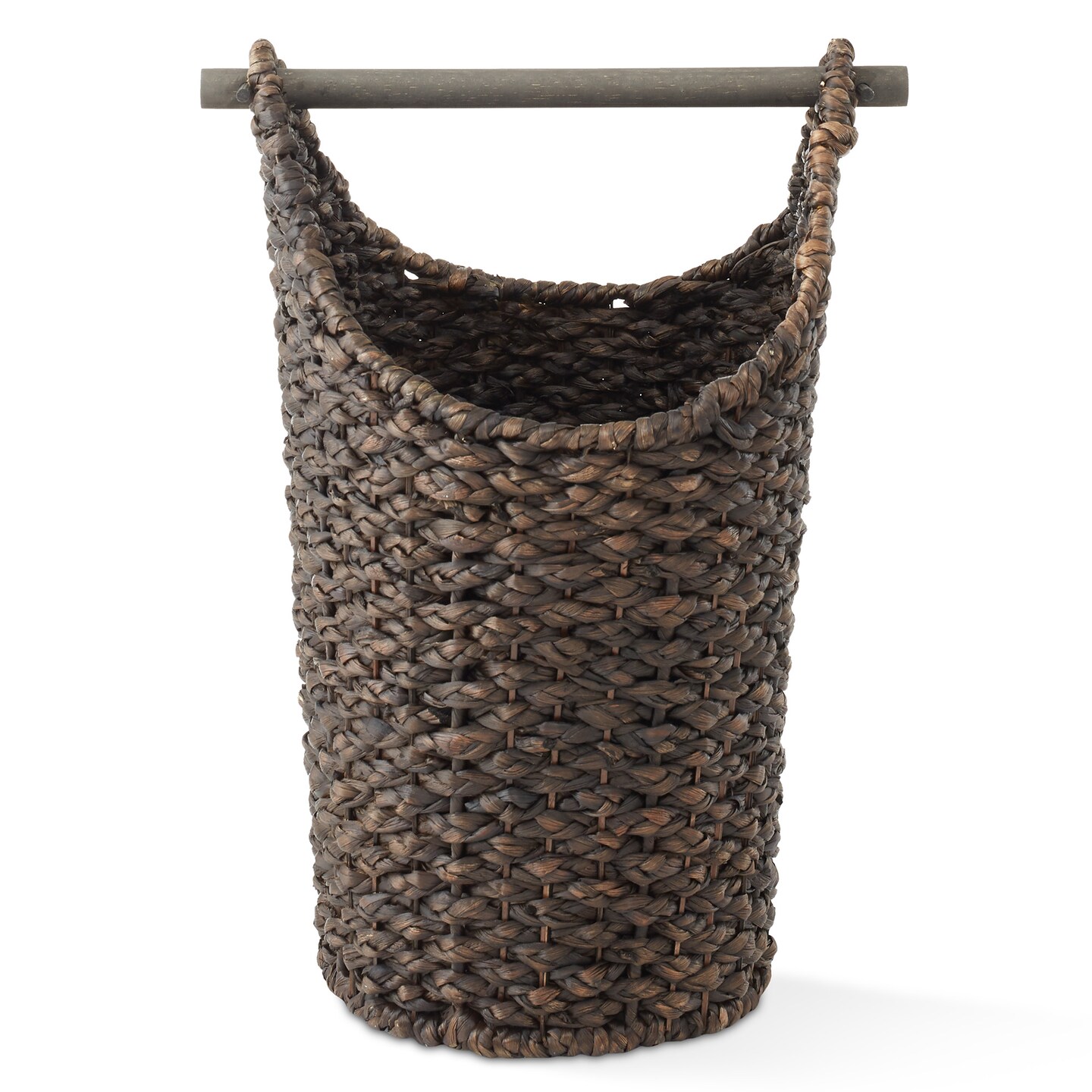 Casafield Toilet Paper Storage Basket with Wood Roll Holder Bar, Braided Water Hyacinth Wicker Bathroom Tissue Storage Organizer